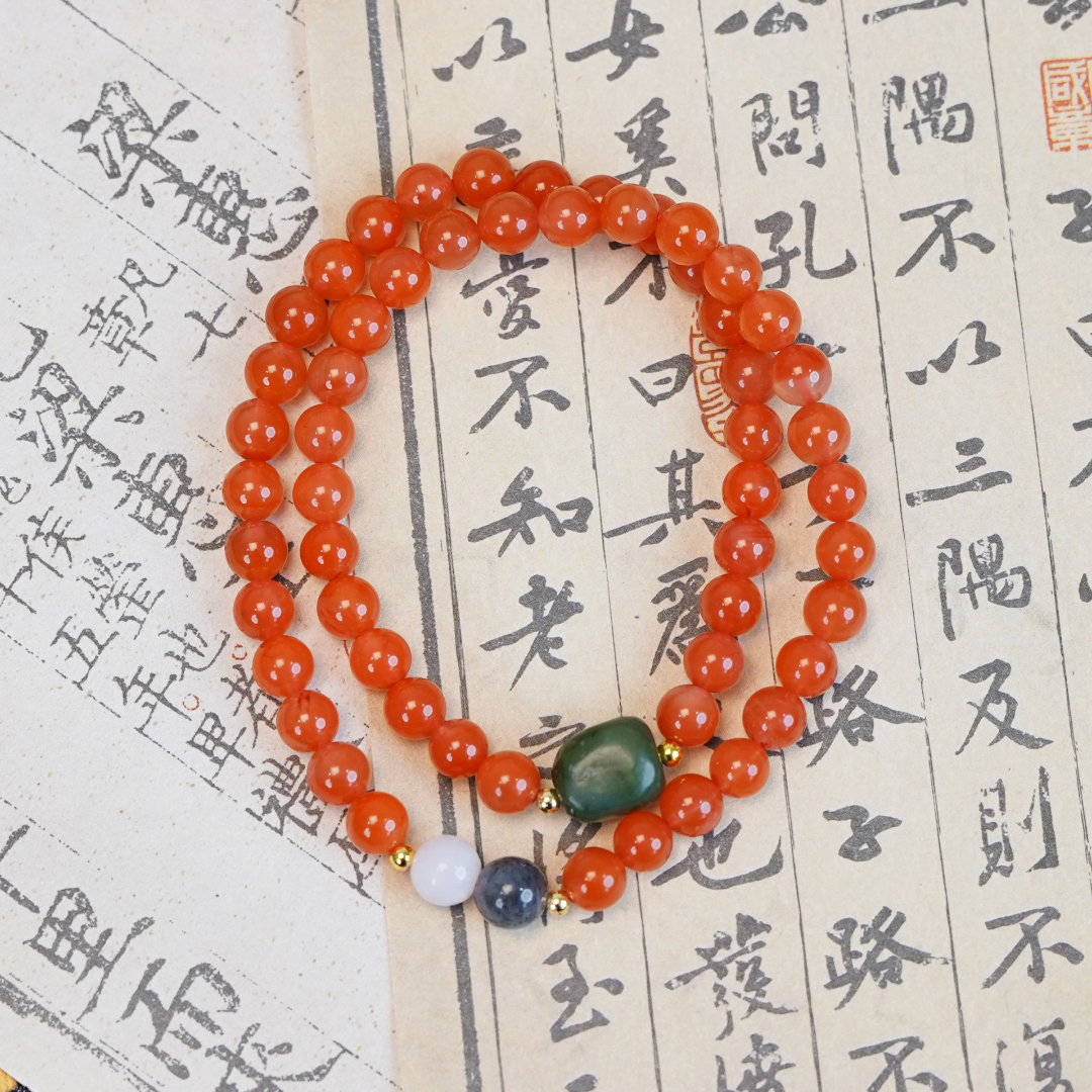 南红 玛瑙 满肉 冰飘系列 双圈手串  玉石款 6-7mmSNH10086