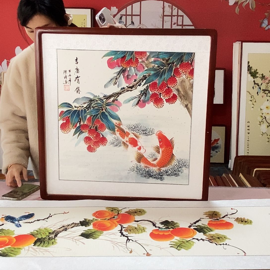 国画手绘带框包邮