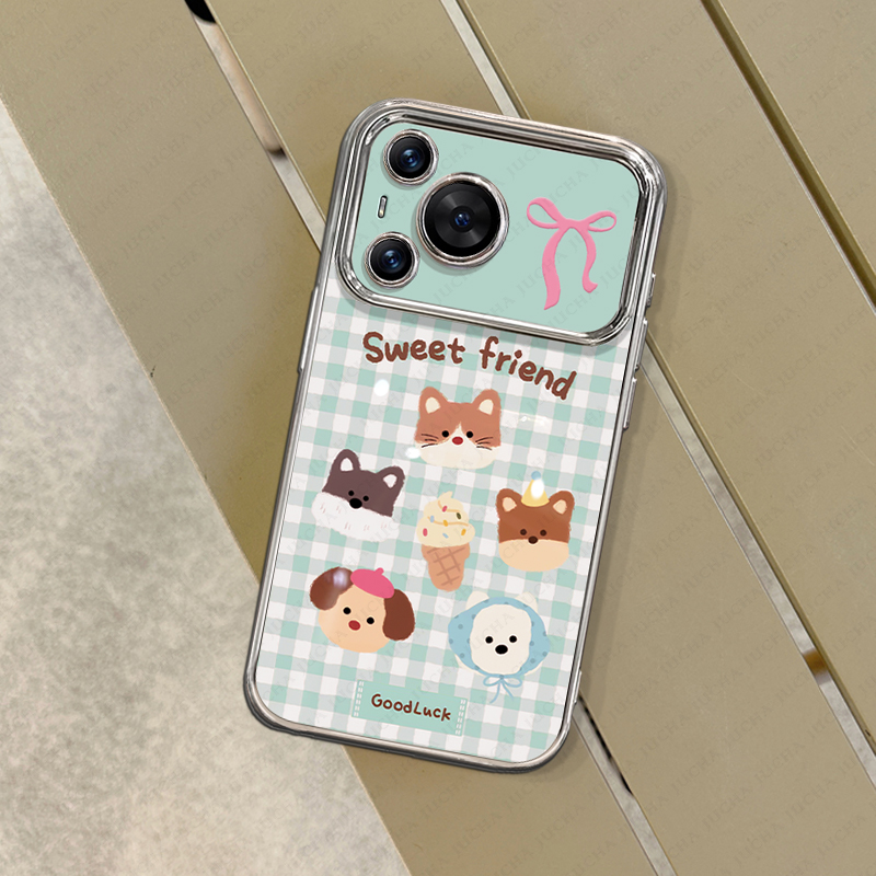电镀视窗格子小狗适用苹果17手机壳iphone16华为oppo小米vivo网红