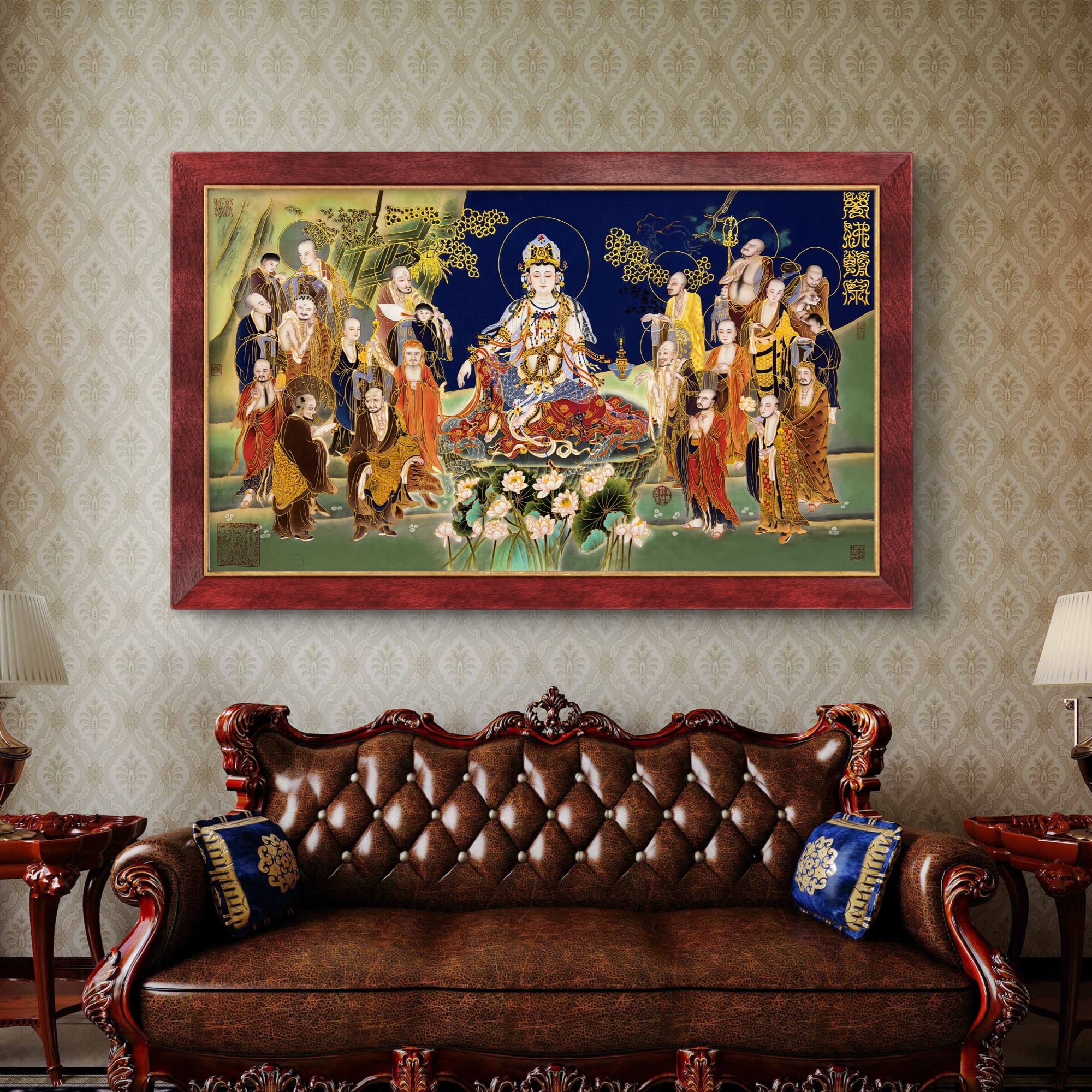 《万佛朝宗》杭州锦丝绫布软装裱