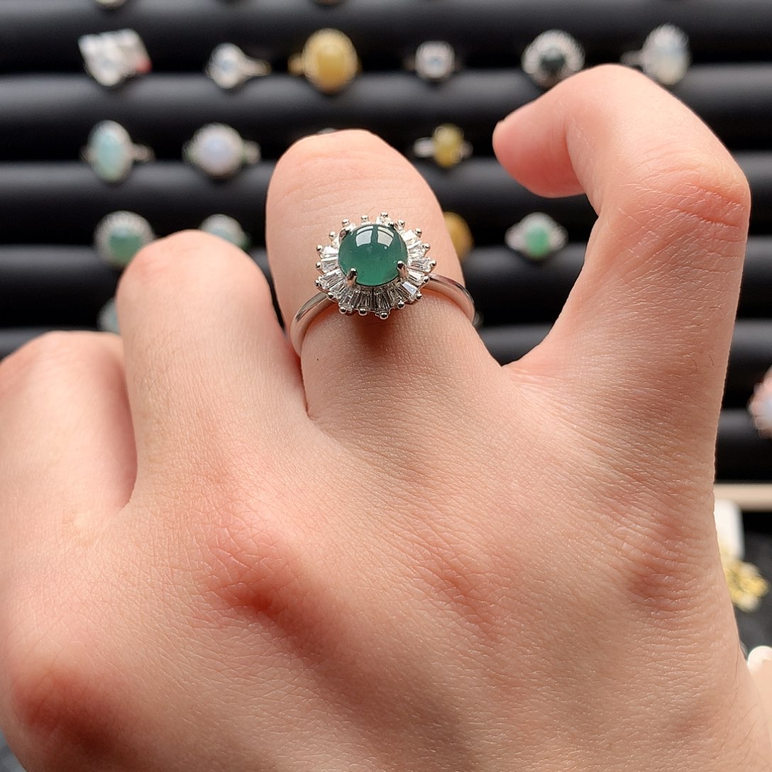 翡翠戒指银S925镶嵌0288