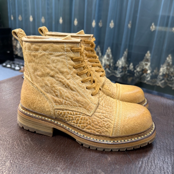 8111手工马丁靴中帮系带工装靴复古缩纹马臀皮男靴