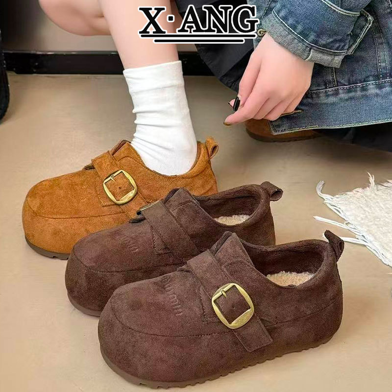 牛皮版全包厚底勃肯鞋子女加绒保暖棉鞋2025新款秋冬季羊羔毛毛鞋