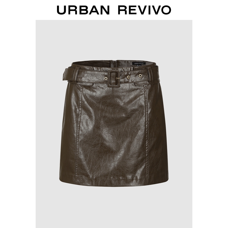 UR2025秋季新款女装琥珀流光风腰带半裙UWG550098+