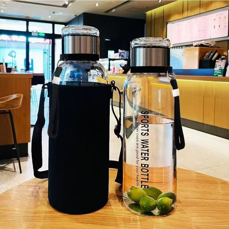 【送杯套】1L超大容量墩墩桶高颜值茶水分离玻璃杯防烫户外水杯便