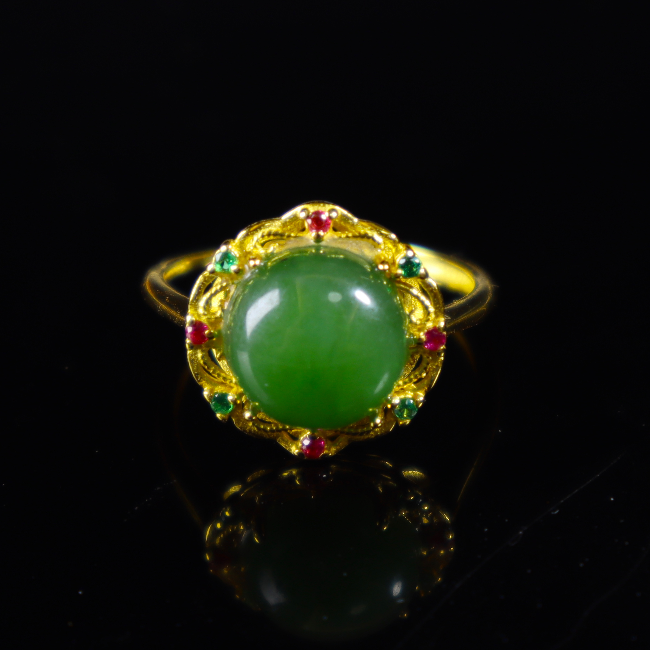 【一夕珠宝】S925银镶嵌丨和田玉碧玉蛋面戒指丨多样性发一