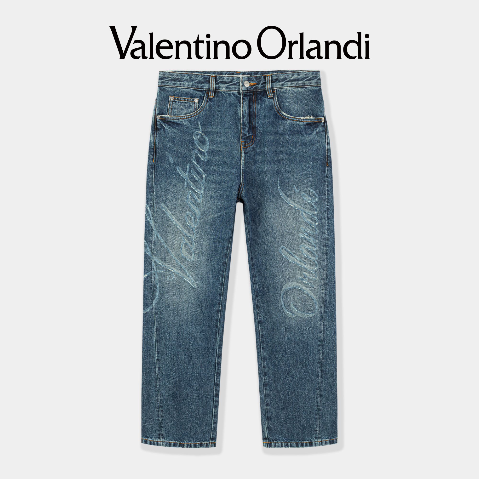 华伦天奴.奥兰迪通用士春秋C版时尚字母提花大标牛仔裤
