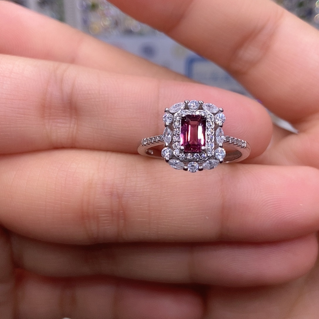 戒指石榴石银S925镶嵌