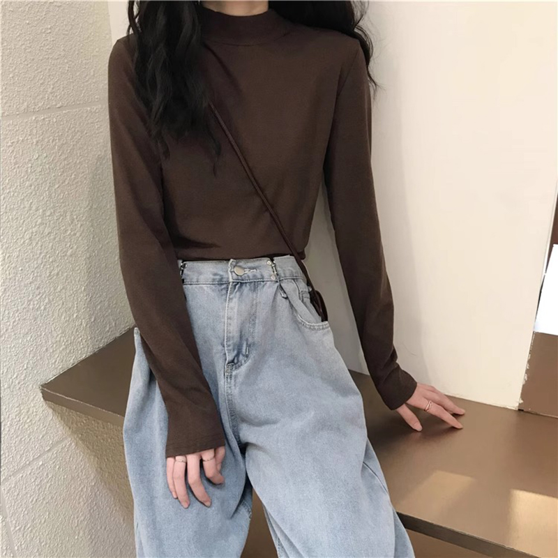 磨毛加厚半高领白色打底衫女秋冬2025新款加绒内搭长袖上衣小