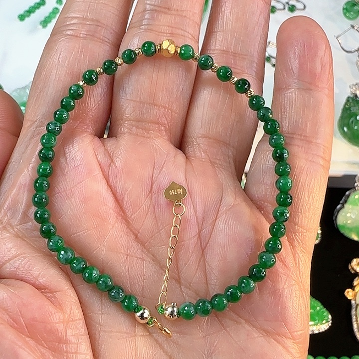翡翠手链18K金镶嵌圆珠