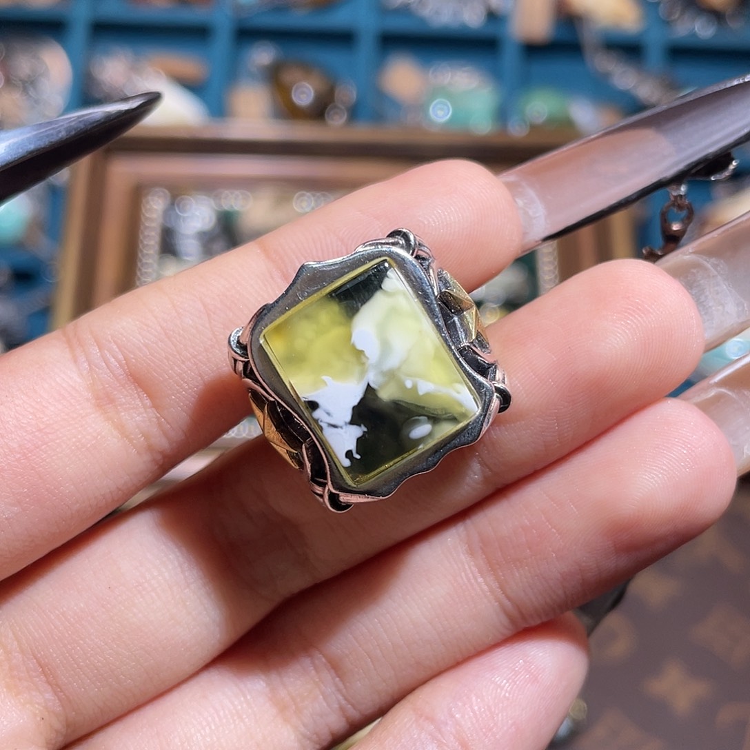 琥珀银S925镶嵌戒指