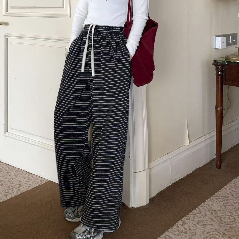 『超乎想象』毛巾条纹裤质感长款2025春季新品