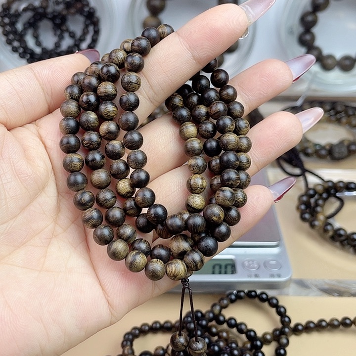 沉香手串丫*越南芽庄白奇玉化留疤嘤子虎斑