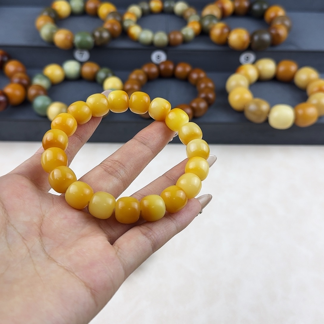 菩提根/象牙果吊坠小*子蜜蜡黄色系单圈卡13