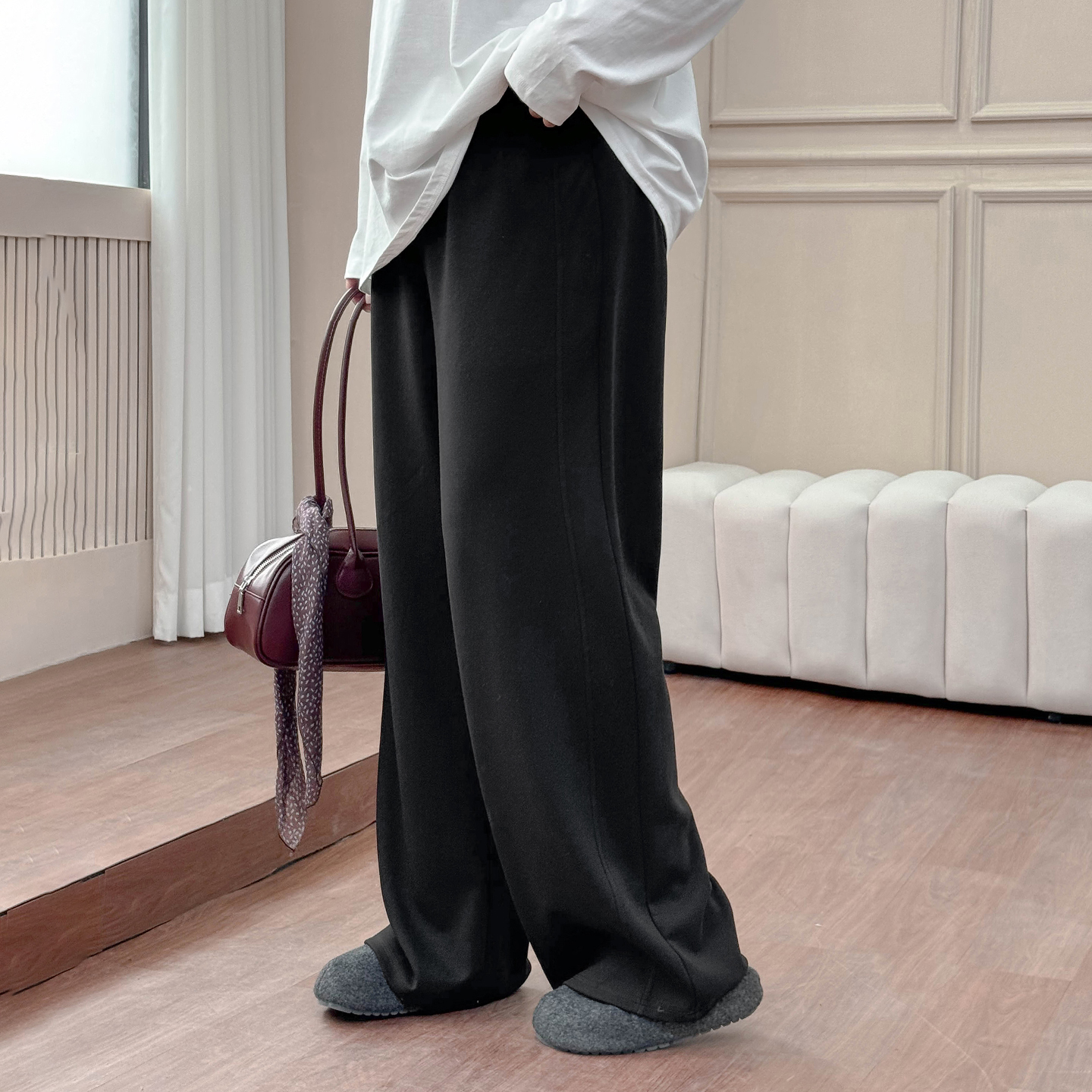 DC8470大码女装【时髦街头卫裤】松紧腰宽松遮肉百搭休闲阔腿裤