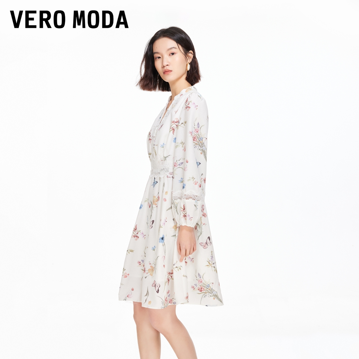 Vero Moda连衣裙【风信子】26春蕾丝边度假A摆灯笼袖洋气32617D012