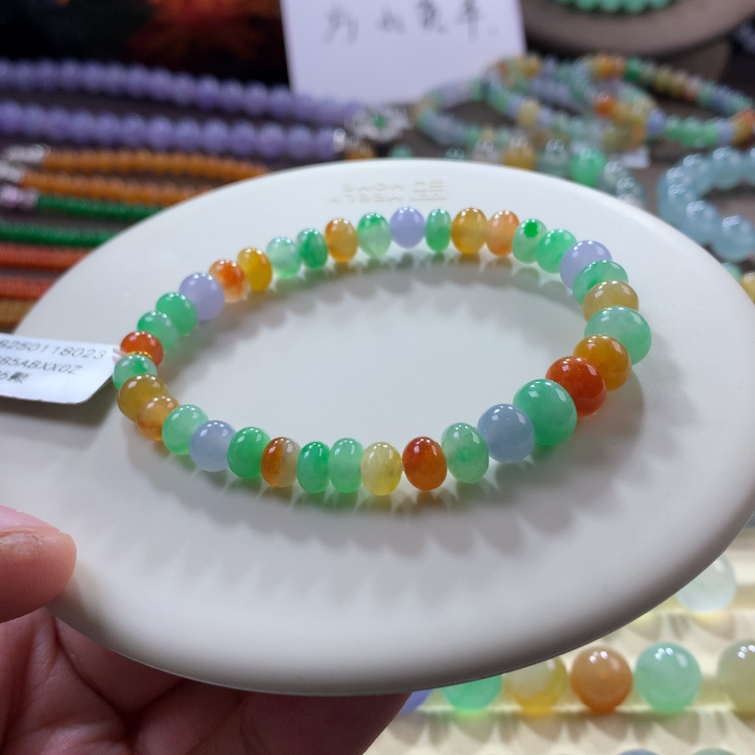 翡翠手链未镶嵌浓彩艳色多宝鼓珠手串