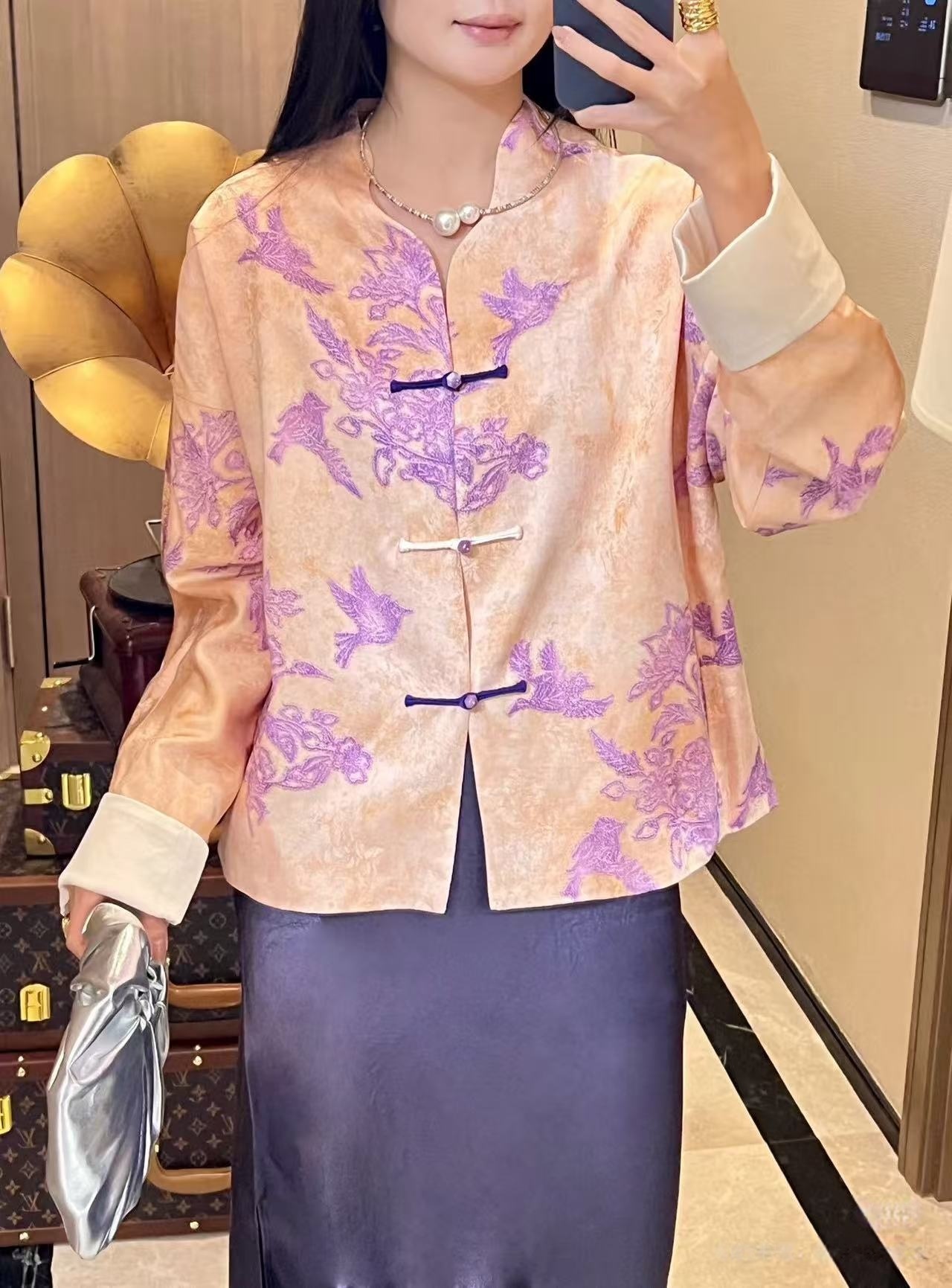 【雀啼花宴】南油国风新款桑蚕丝新中式高级感复古休闲早秋女外套