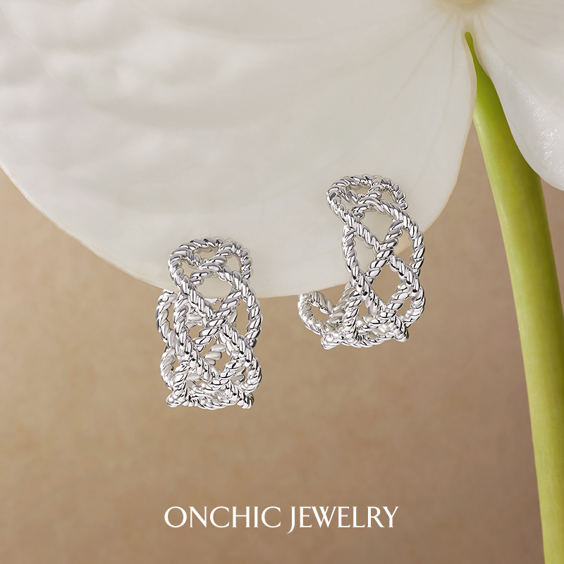 onchic 铜合金耳饰 花影藤蔓耳钉925银针耳环轻奢高级感小众设计