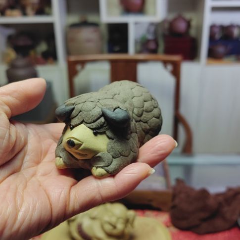 紫砂茶壶无*绵羊手把件手工制作