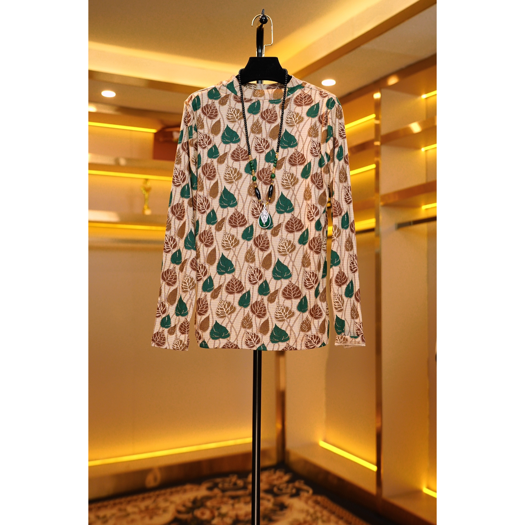 1461-20澳绒打底飘落树叶长袖上衣