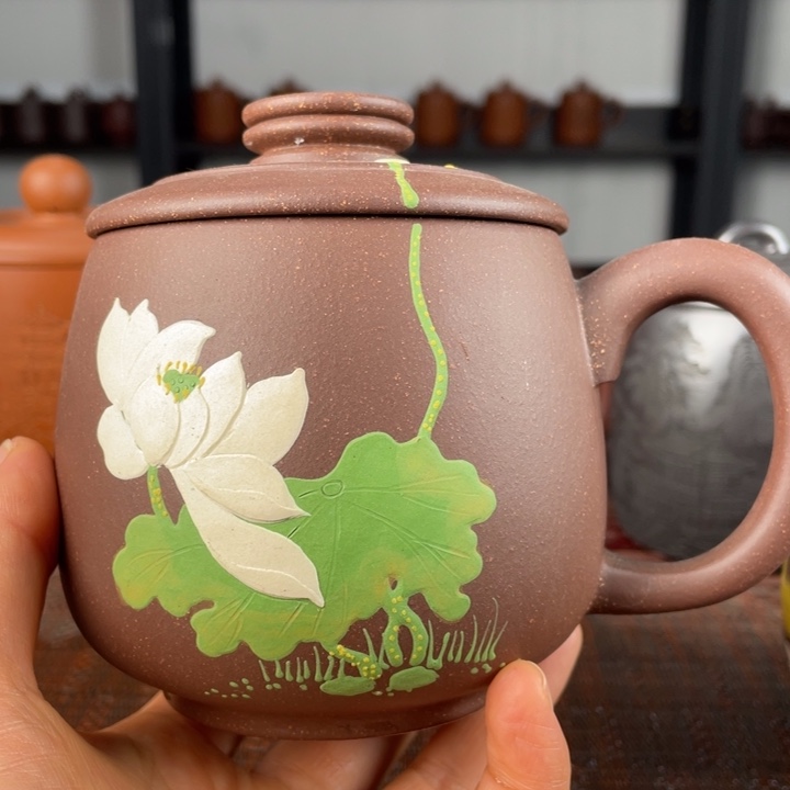 紫砂茶杯宜兴原矿紫砂盖杯