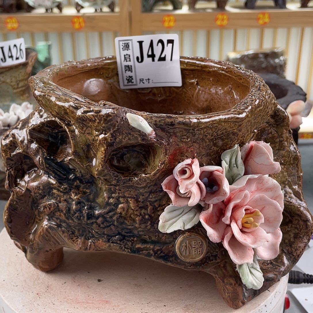 紫砂花盆景德镇陶瓷手工花盆427