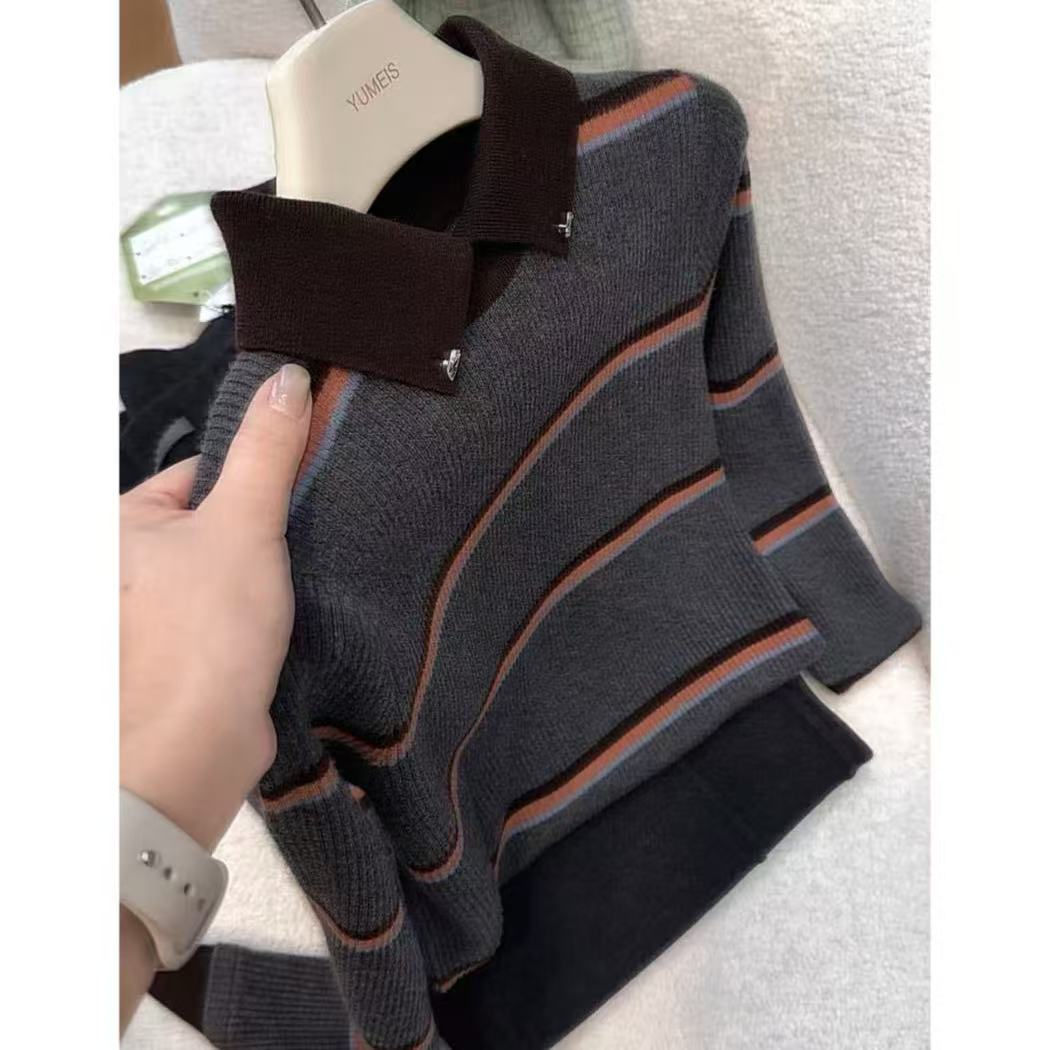 丽姐家~巴黎条纹显瘦洋气针织时尚休闲百搭打底秋冬上衣