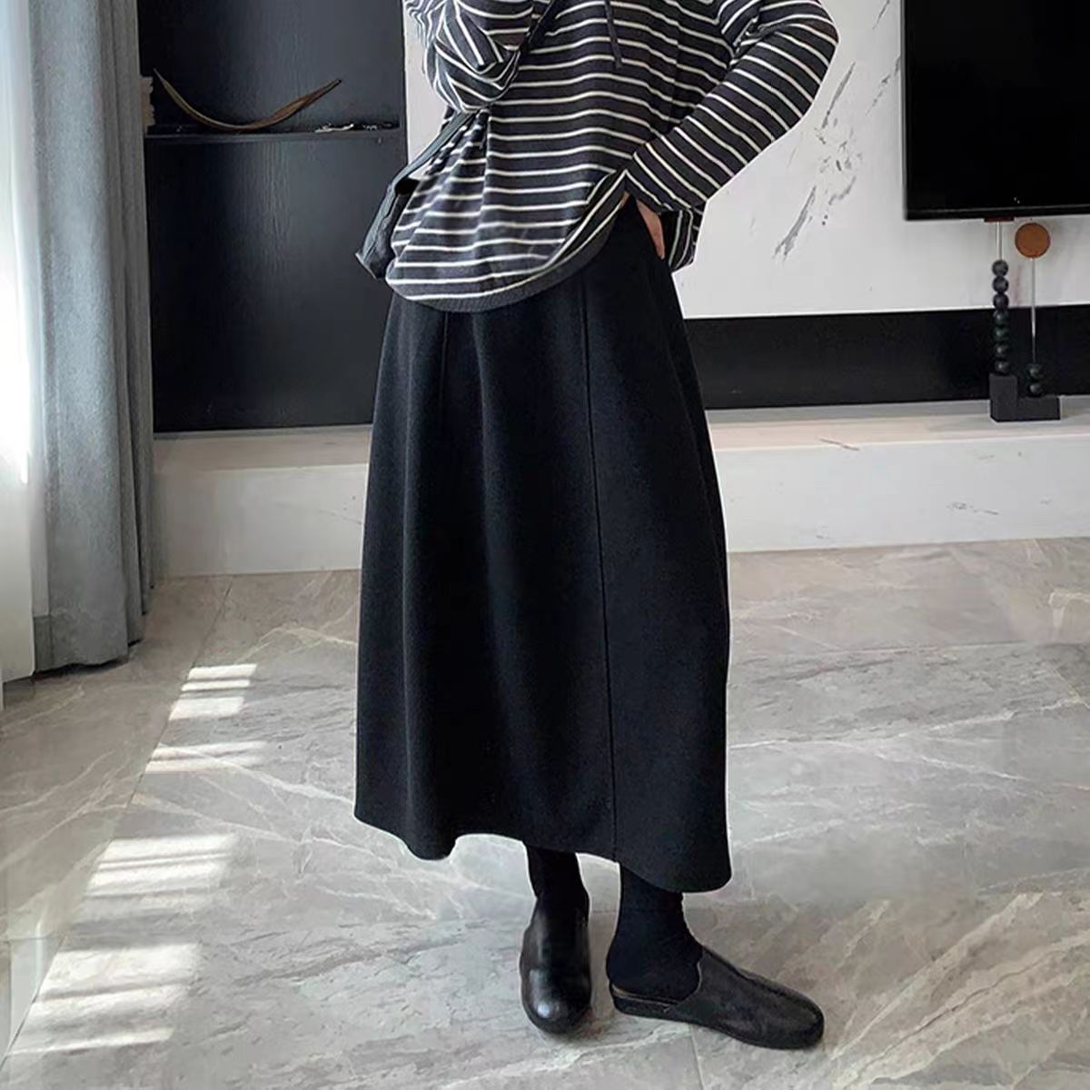 2025秋冬新款醋酸毛呢半身裙女A字高腰通勤百搭花苞裙优雅半身裙