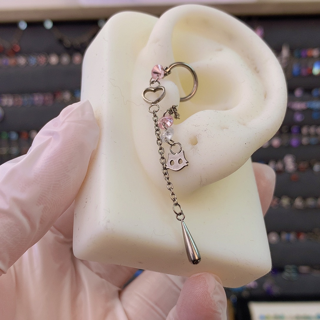 钛合金合金04 爱心加小猫 两个粉 耳垂到高位