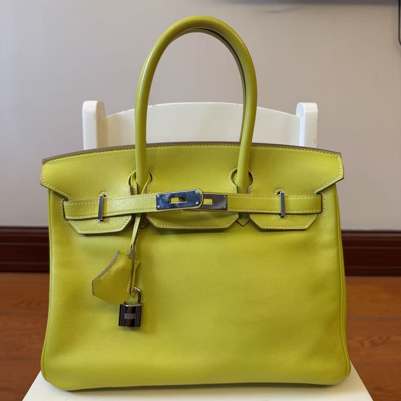 99新 Hermes/爱马仕 BK30柠檬黄银扣 框O 手提包9135008