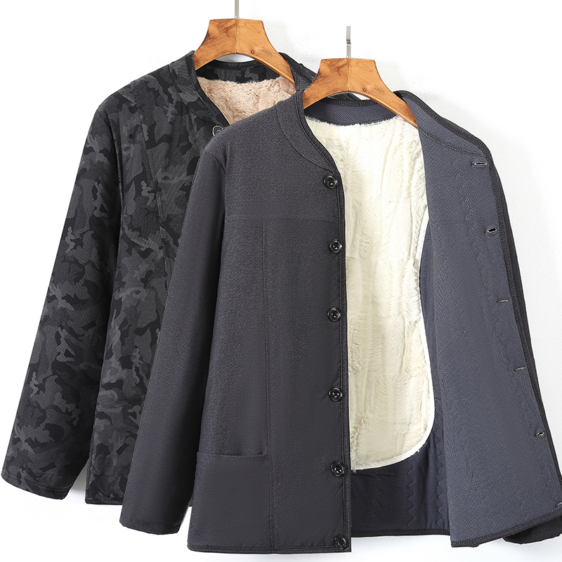 爸爸装冬季加绒加厚保暖棉衣外套中老年男士大码休闲防寒服贴护