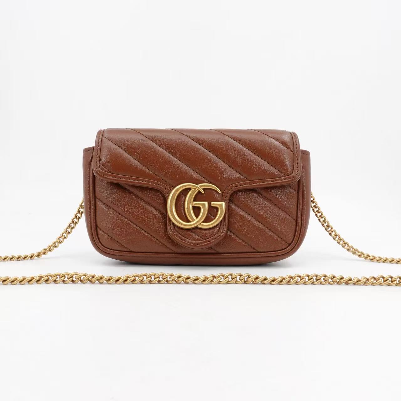 95新 GUCCI/古驰 GGS古驰马蒙super mini焦糖色金扣牛17197699
