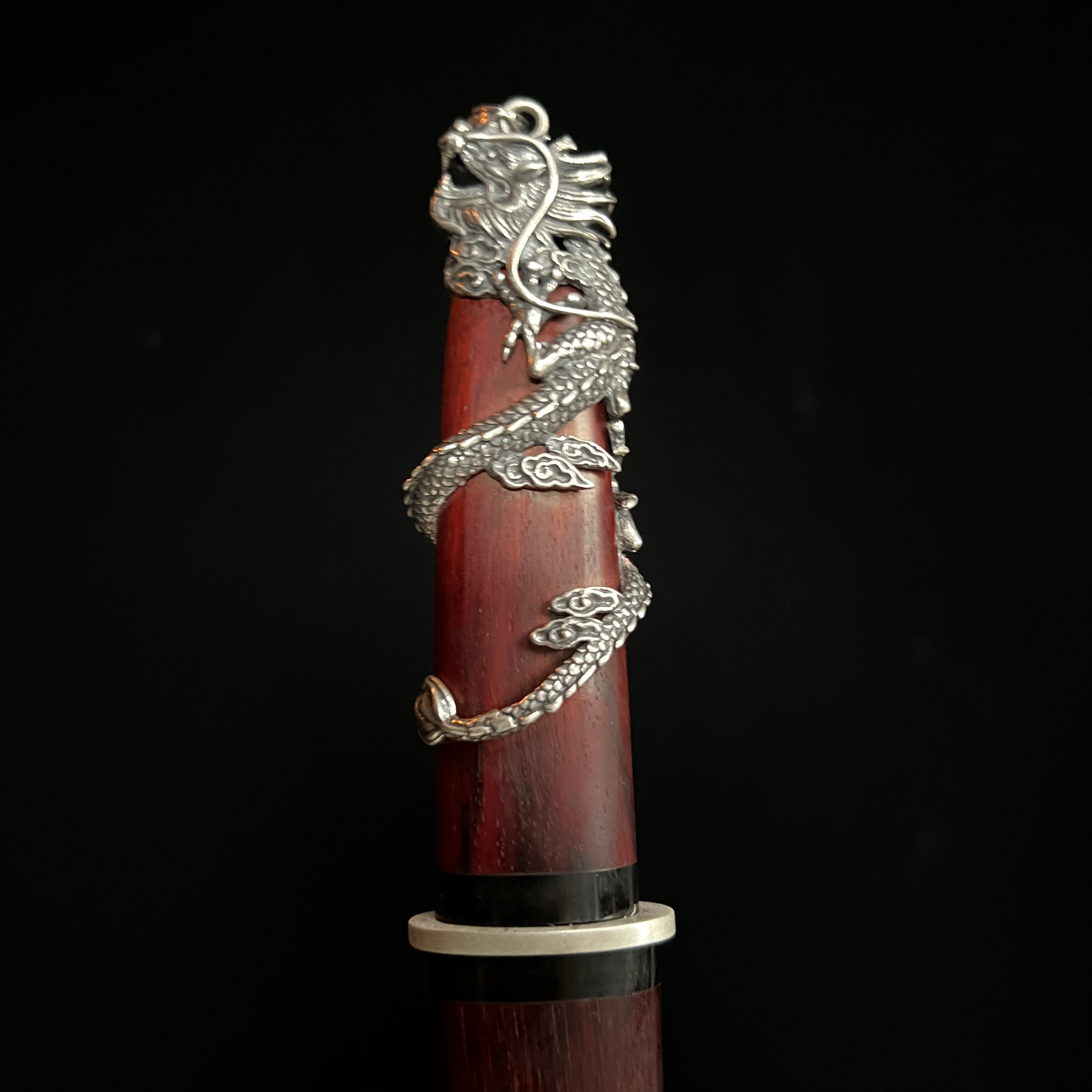 【龙牙刃】纯银装小叶紫檀木鞘镶牛角M390刀身小清刀短刀未开刃