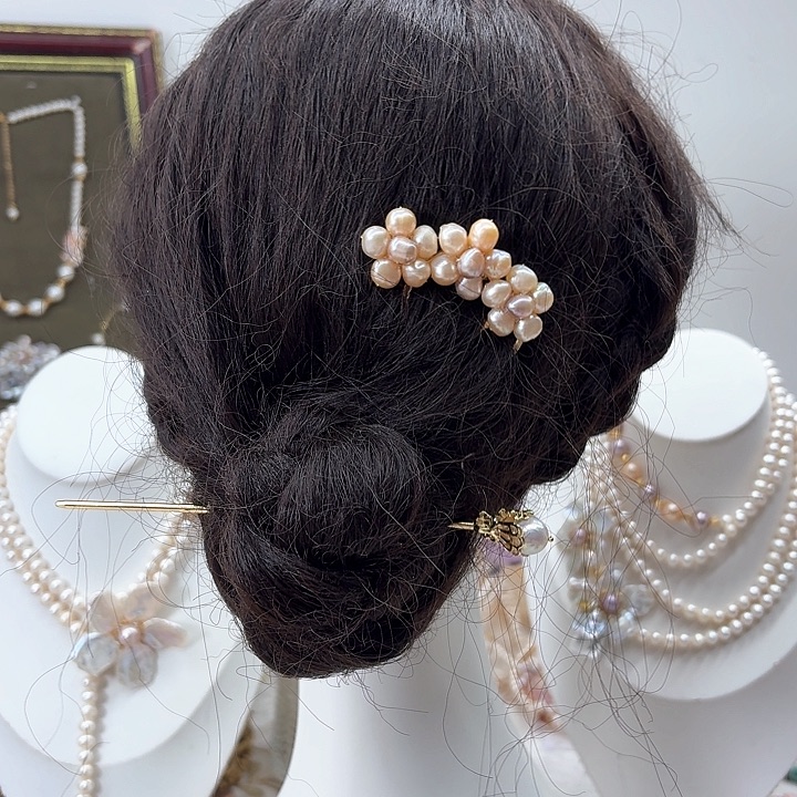 淡水珍珠发饰银S925镶嵌