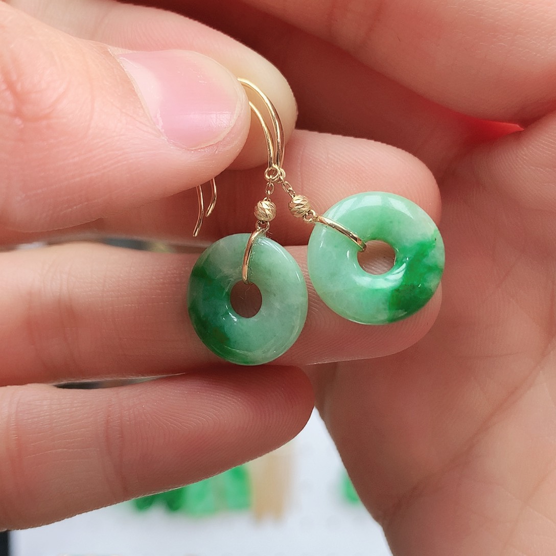 翡翠耳饰18K金镶嵌耳饰