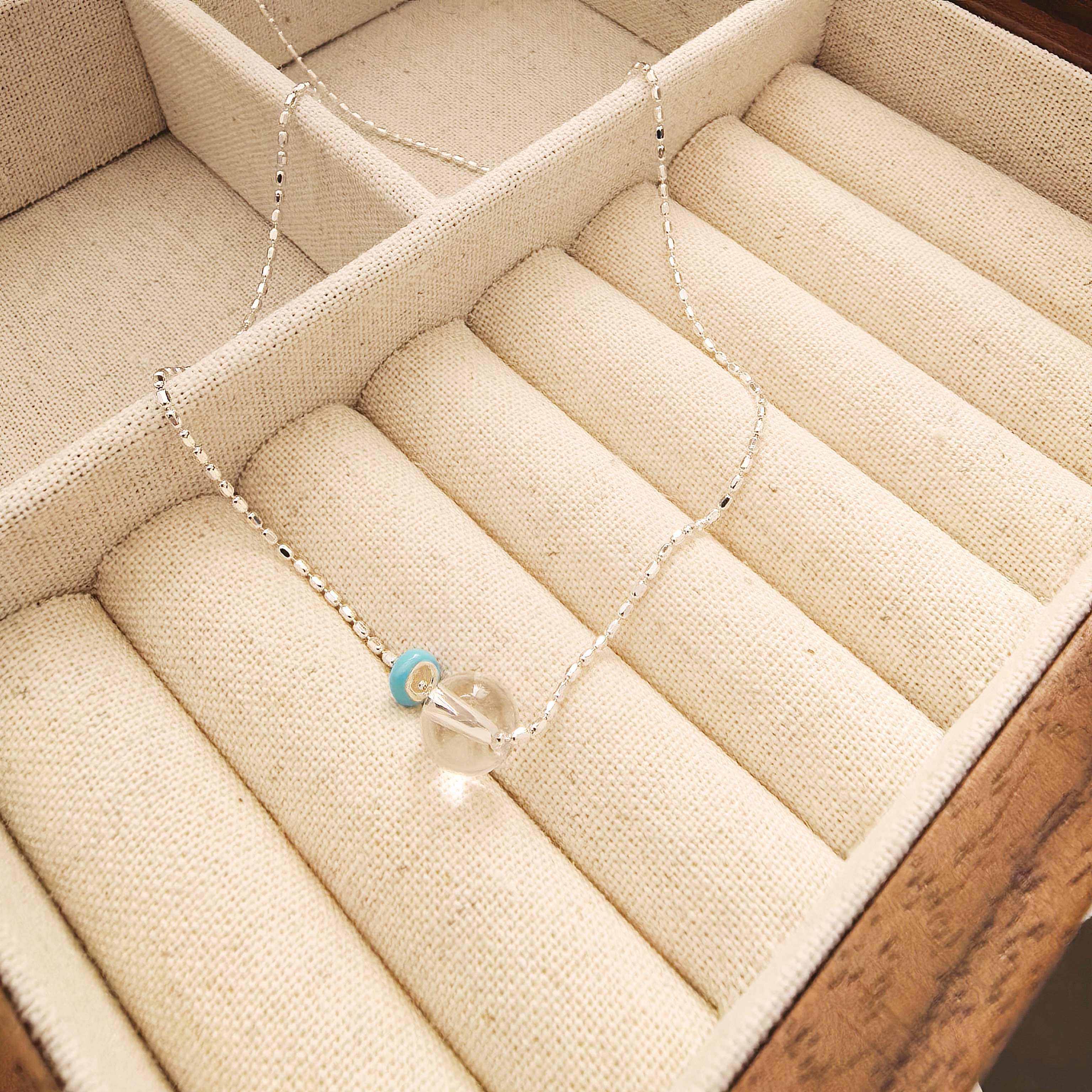 坠链均925银亚克力 日韩时尚百搭简约甜美蓝色扁珠精致银项链