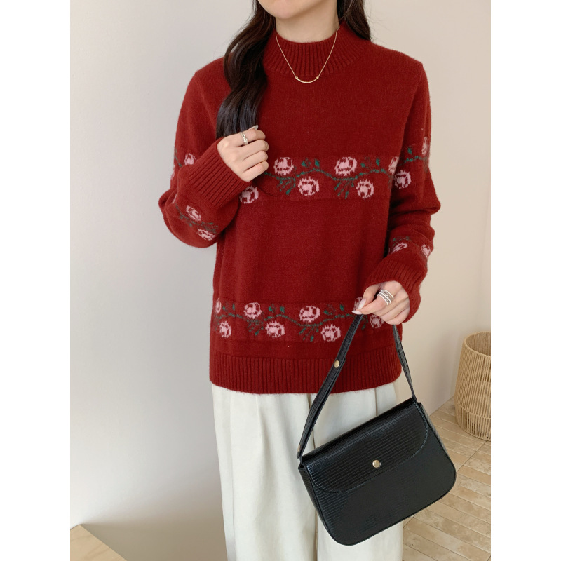【琳姐】秋季新款百搭保暖毛衣纯色绣花针织衫25822