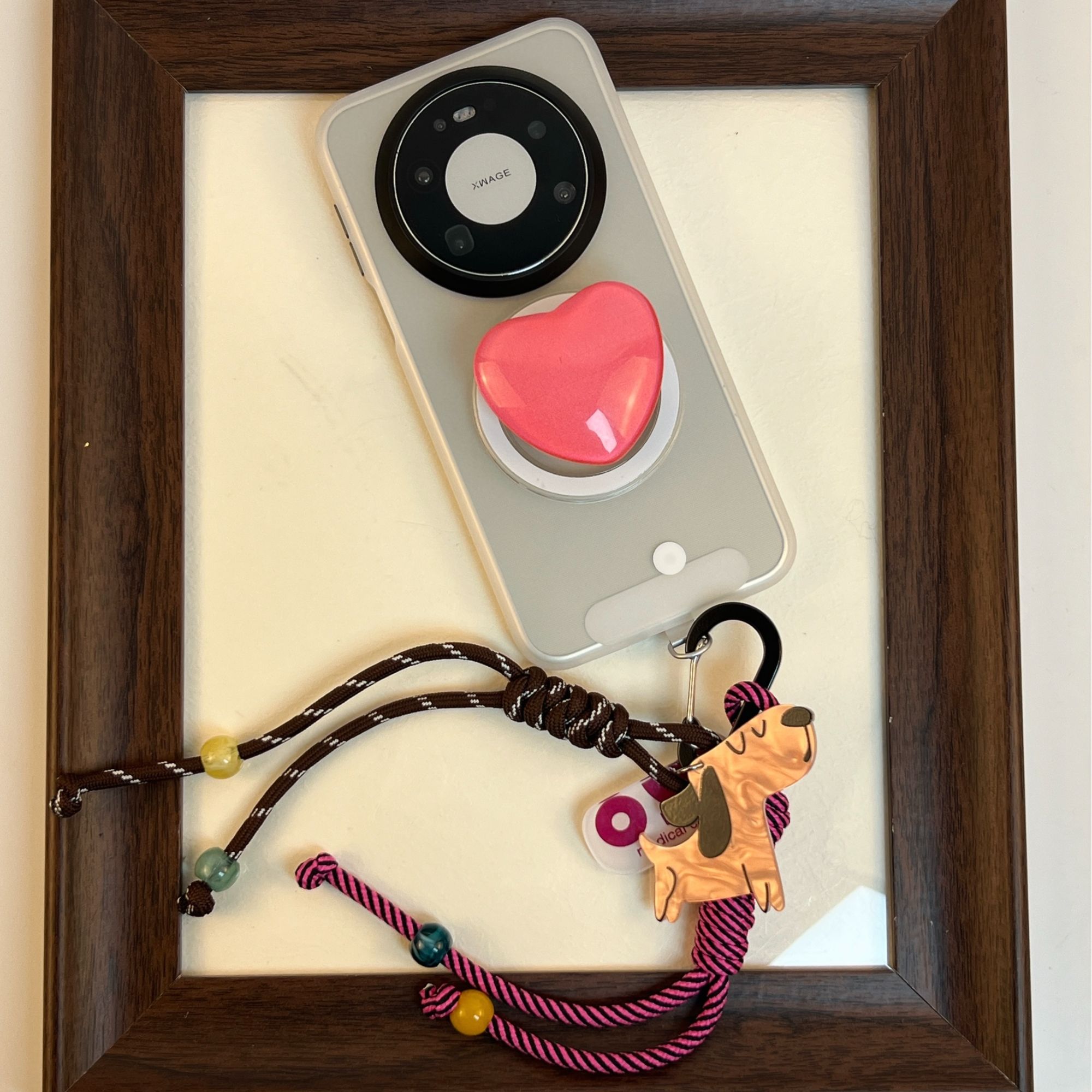 品申原创透白色爱心磁吸支架手提挂绳适用华为mate80promax手机壳