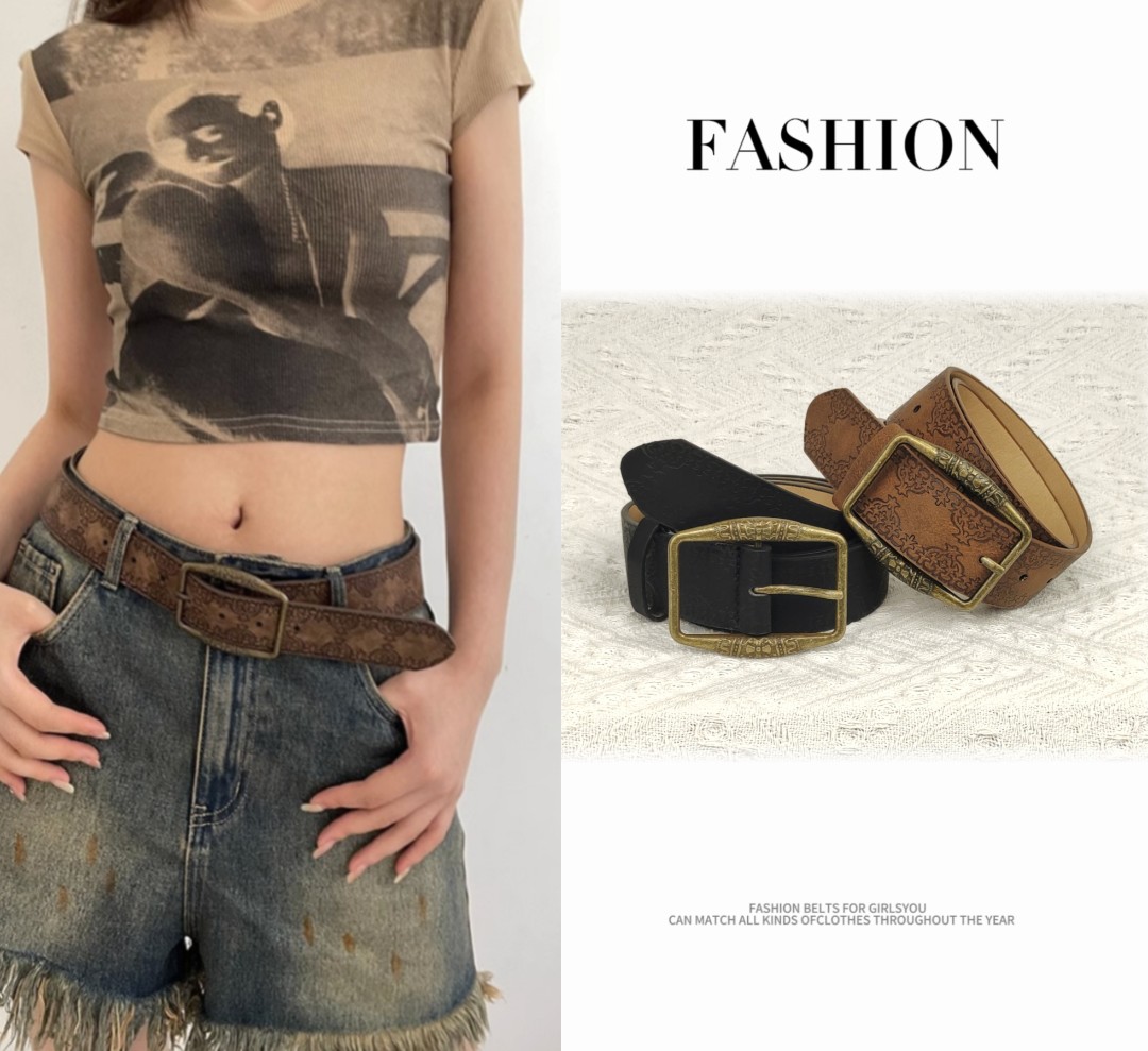 复古美式皮带潮流辣妹百搭欧美高级感y2k小众腰带美拉德个性休闲