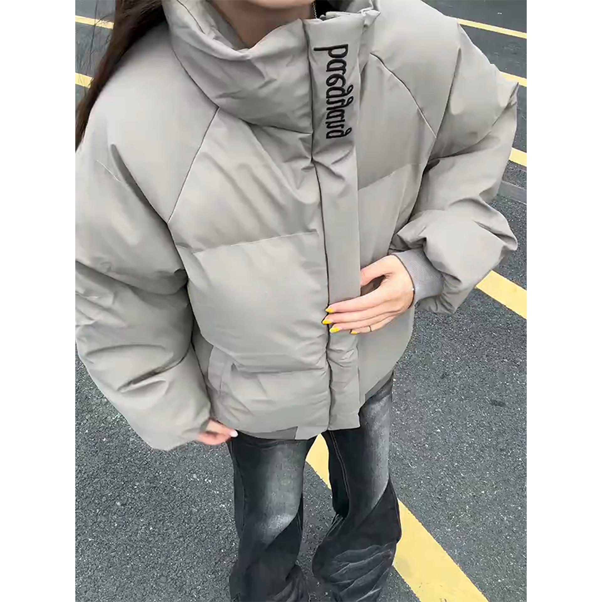 美式刺绣pu皮羽绒服男款冬季cleanfit短款棉服三防保暖立领面包服