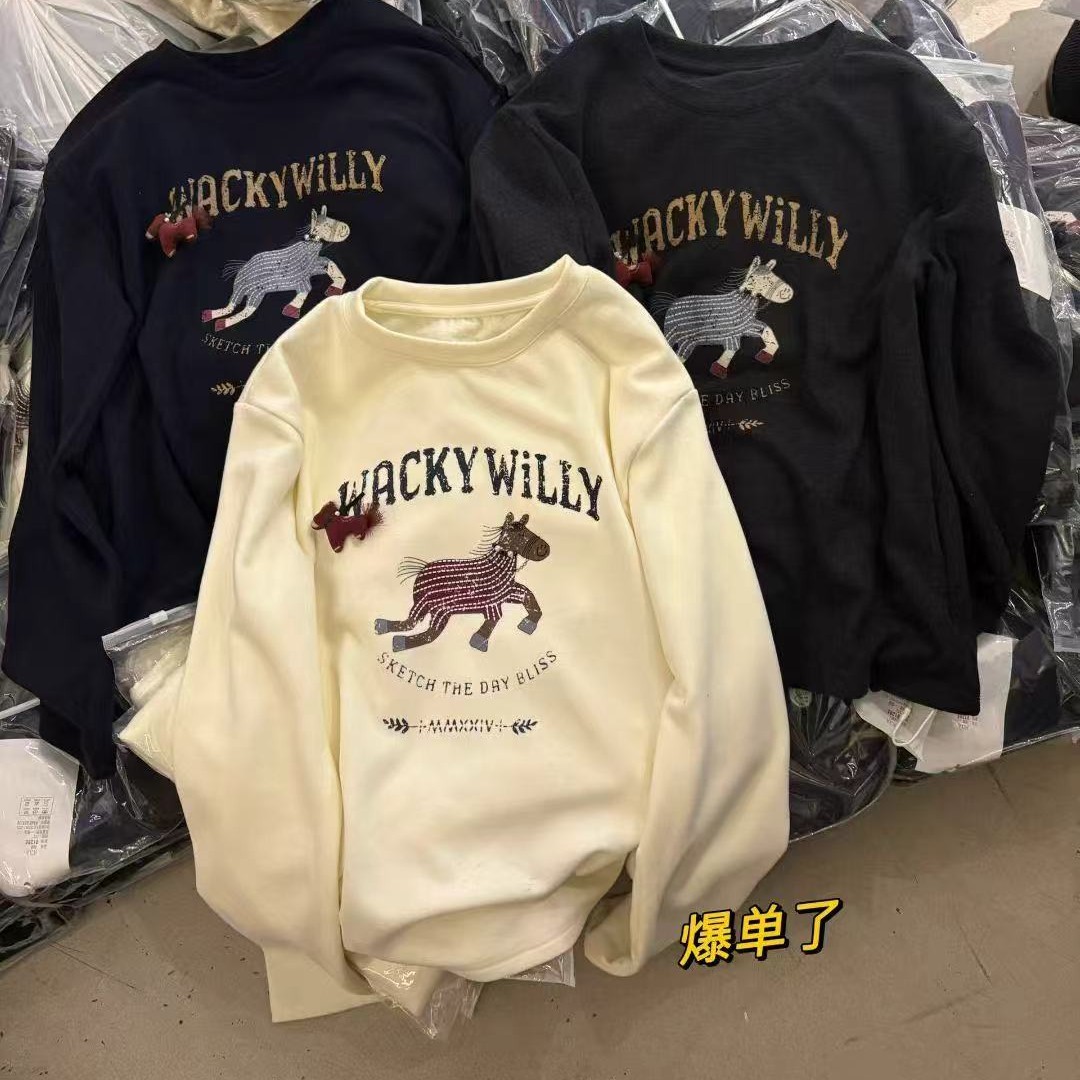 【丽鑫】81285韩版德绒卡通小马打底T恤