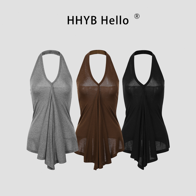 HHYB Hello挂脖露背修身V领吊带背心女夏2025新款无袖上衣253101