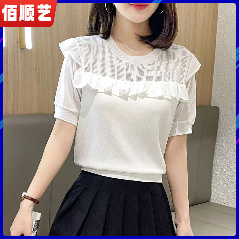l薄款短袖女桖2025年夏季新款镂空拼接上衣设计感洋气时尚女短lll