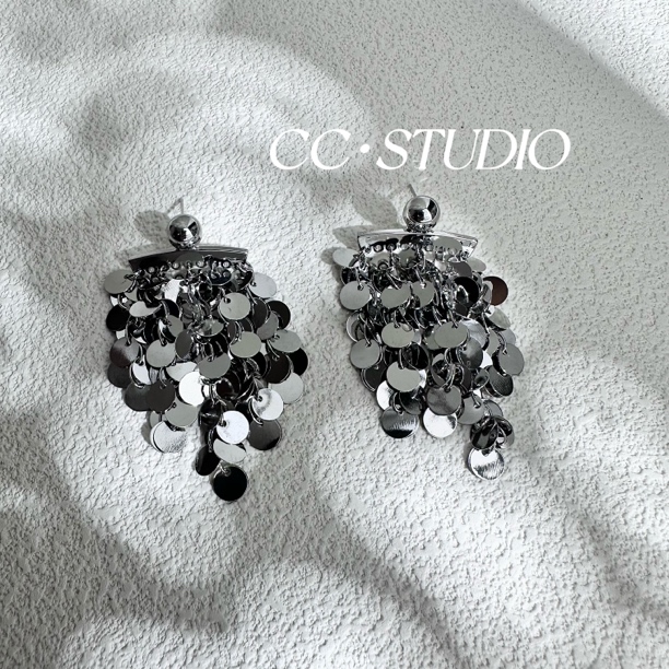 铜合金耳饰 欧美时尚多层亮片流苏耳钉