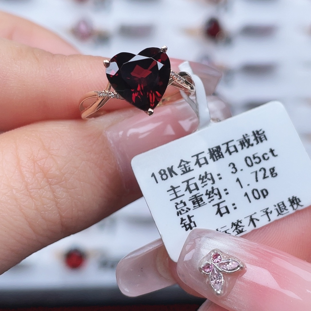 戒指石榴石18K金镶嵌