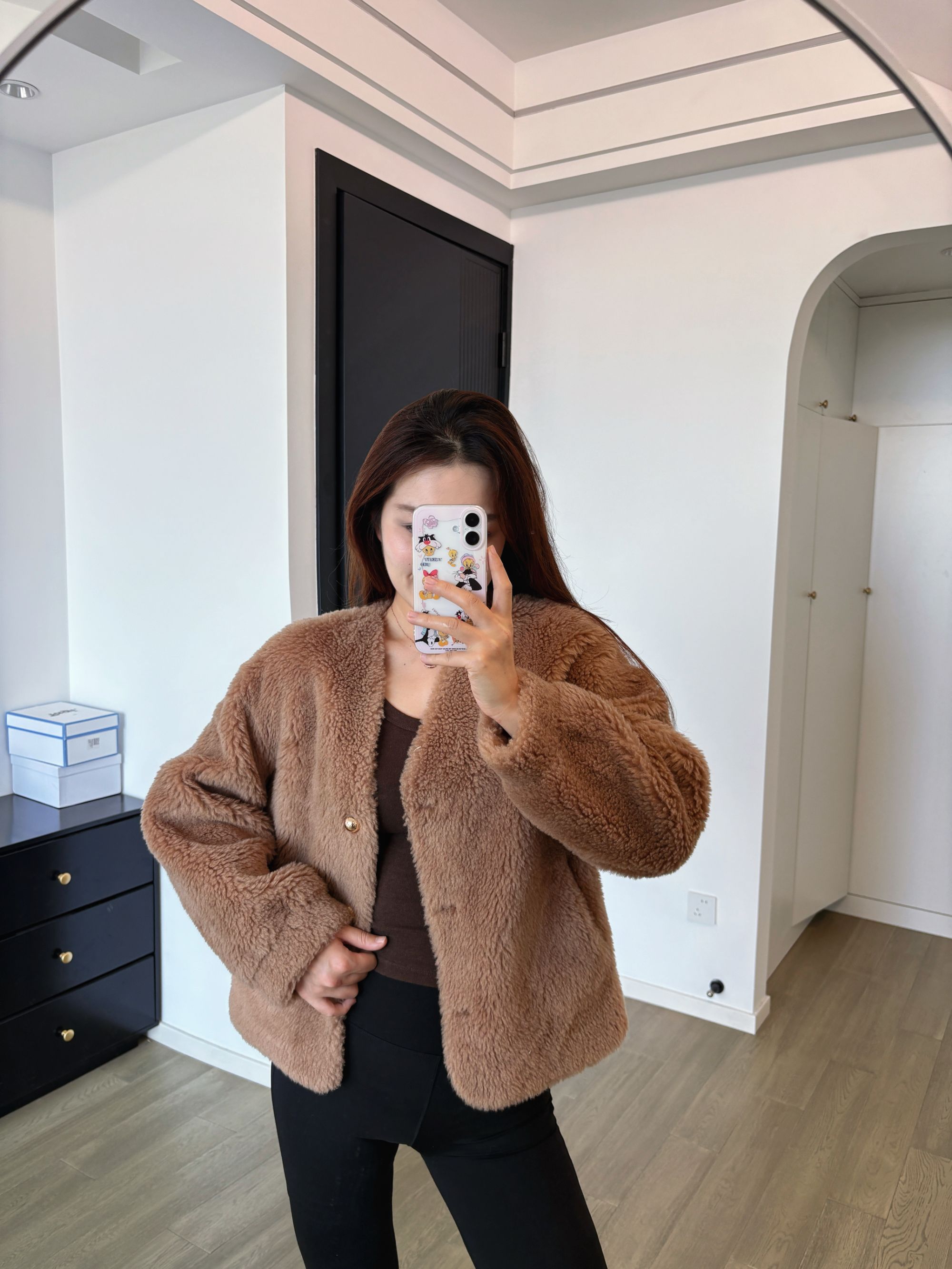 100羊毛厚款立领纯色九分袖毛绒百搭女士防脏短外套女