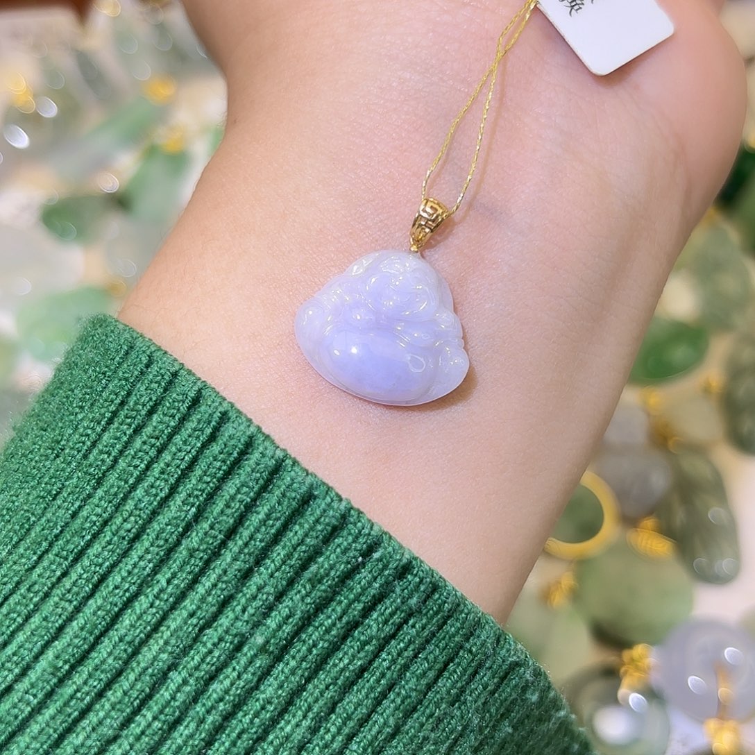 翡翠18K金镶嵌颈饰佛公