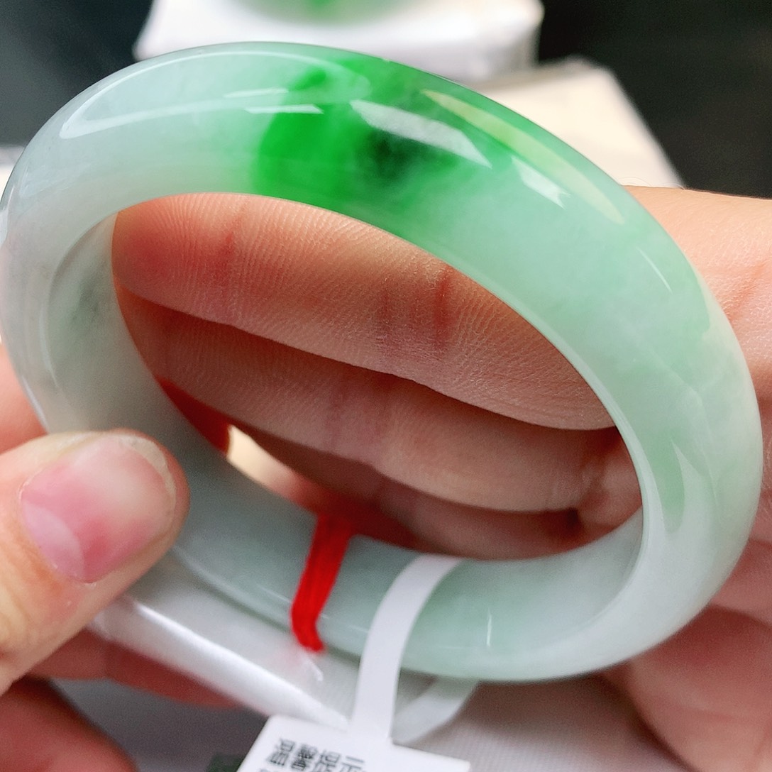 未镶嵌手镯翡翠纯天然翡翠白底青163号