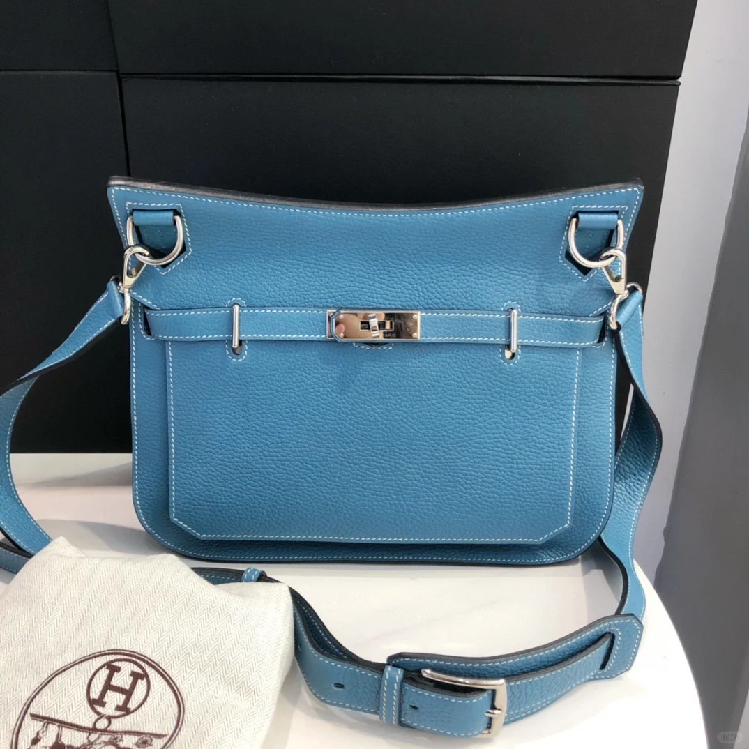 99新 Hermes/爱马仕 小花Jerry 吉普赛 28 牛仔蓝 银扣框N包